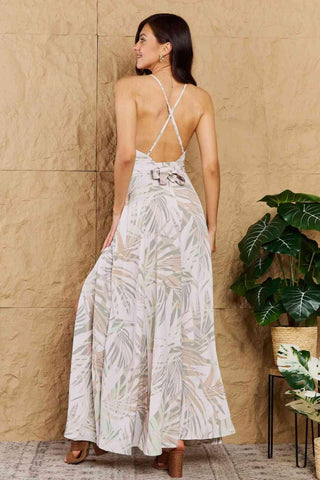 OneTheLand Watch Me Grow Open Cross Back Maxi Dress - Apalipapa