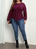 Plus Size Tie Front Long Sleeve Blouse - Apalipapa