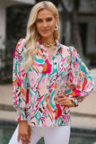 Printed Puff Sleeve Collared Blouse - Apalipapa