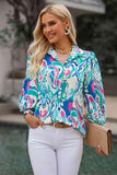 Printed Puff Sleeve Collared Blouse - Apalipapa