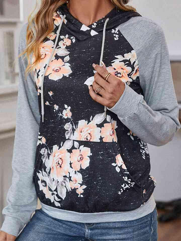 Printed Raglan Sleeve Hoodie - Apalipapa