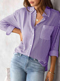 Striped Collared Neck Shirt with Pocket - Apalipapa