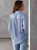 Striped Collared Neck Shirt with Pocket - Apalipapa