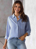 Striped Collared Neck Shirt with Pocket - Apalipapa