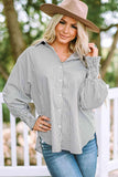 Striped Lantern Sleeve Collared Shirt - Apalipapa